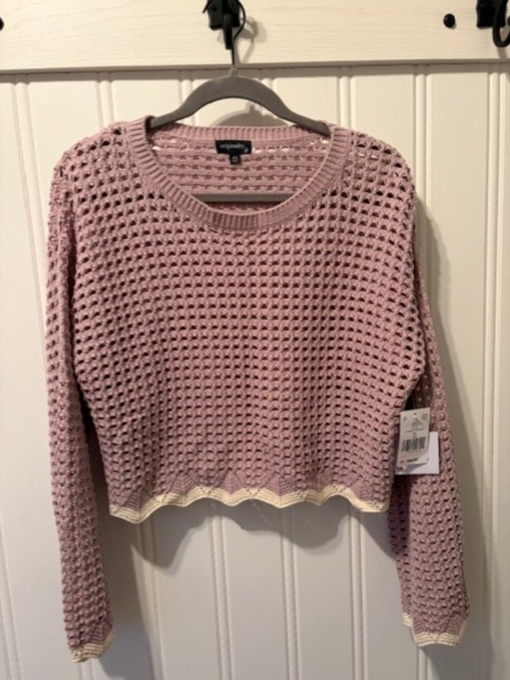 NWT Originality Lavender Gardenia Cropped Crochet Sweater Size XS